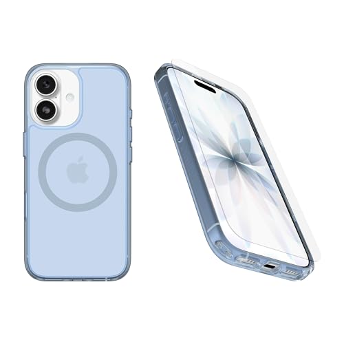 OtterBox iPhone 17 (�̂�) �o���h��:Symmetry Clear Series+ �P�[�X & �X�N���[���v���e�N�^�[ - Blue Bliss (�N���A/�u���[) - MagSafe�ɃX�i�b�v - ���������ꂽ���N�����G�b�W���J������