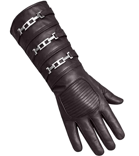 Image of URBAN BUCK Real Sheepskin Leather Sky Gauntlet Costume Glove - Regular Fit Long Arm Cuff Mens Unlined Cosplay Gloves
