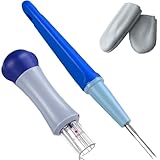 羊毛フェルト ニードル フェルト針 ペン型ニードルフェルトツール1点（針3本付き） パンチ型ニードルフェルトツール1点（針7本付き）フィンガーカフ 1点 フェルティングニードル 多用途フェルト針 羊毛フェルト/ニードルフェルト/その他の手芸に使用 初心者 基本入門キット DIY用 手芸制作セット（ブルー）