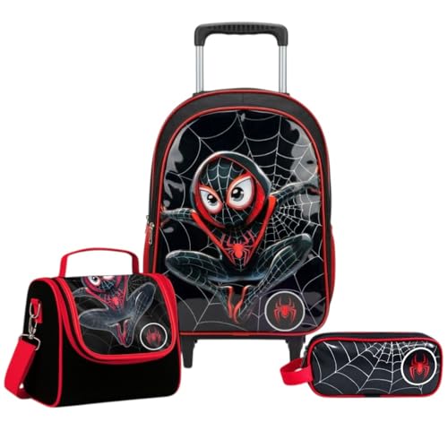 Kit Mochila de Rodinha Escolar Aranha Infantil Masculino + Lancheira Transversal + Estojo Duplo Menino