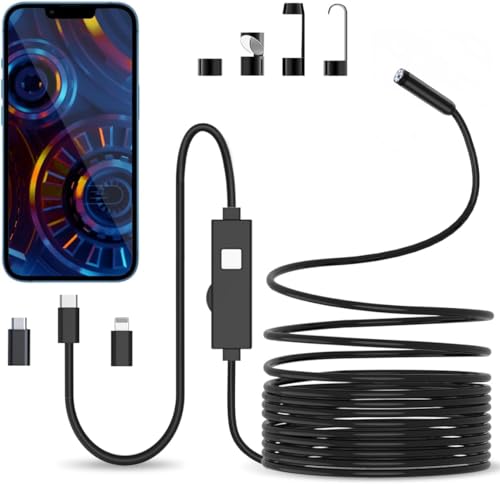 Endoskopkamera mit Licht, 1080P HD Endoskop-Kamera Handy mit Licht Wasserdichtes Ip67 Kein WLAN Erforderlich Inspektionskamera Kanal-kamera Handy mit 8 LED Licht für Android & iOS, Tablet (16.4 ft/5m)