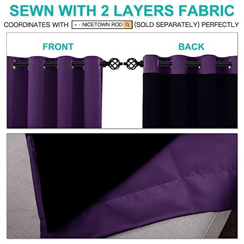 Image of NICETOWN Cold Blocking 100% Blackout Curtains, Durable and Soft Black Lined Drapes for Living Room, Energy Saving Long Panels for Patio Sliding Glass Door, Royal Purple, 52 inches x 108 inches, 2 PCs