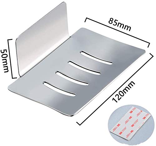 Soap Dish For Shower Wall Self-Adhesive Wall Mount Bar Soap Holder For Bathroom Soap Tray With Soap Saver Drainer Sus Sponge Holder, Bar Soap Saver Soap Tray - No Drilling (Chrome) #TOP6