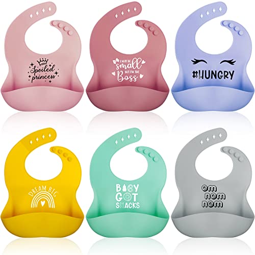 Image of Hoosige 6 Pcs Funny Silicone Baby Bibs for Baby Girls, Waterproof Baby Silicone Bibs for Toddlers 1-3, Cute Newborn Bibs Adjustable Baby Feeding Bibs with Pouch for Girls Baby Shower Gifts, 6 Design
