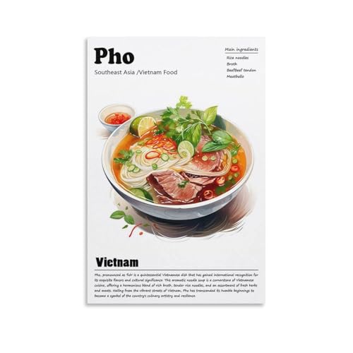 Vietnamese Pho Poster Vietnamese Food Mural Modern Kitchen Mural Decoration Artworks Picture Print Poster Wall Art Painting Canvas Decor Home Posters Decorative 20x30inch(50x75cm)