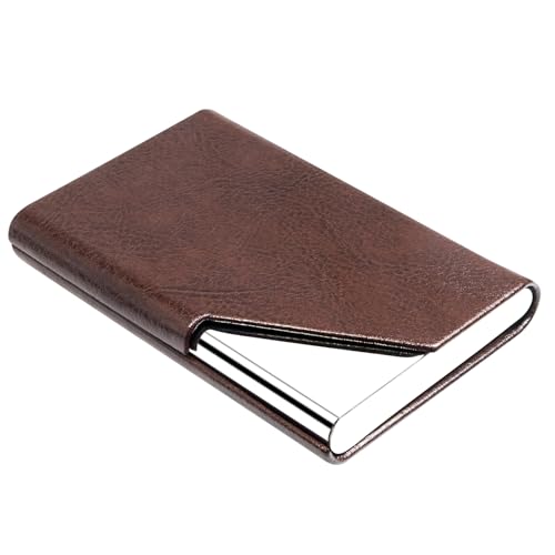 Image of Padike Business Card Holder, Upgraded Leather Business Card Case Pocket Card Holders for Men or Women, Metal Slim Name Card Holder RFID Blocking Business Card Carrier with Magnetic Closure (Z-Coffee)