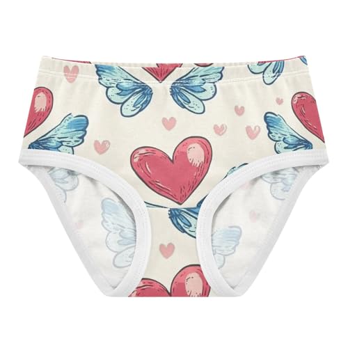 Elastic Waistband Panties Organic Underwear for Young Girls Ed Heart with Blue Wings in Sizes 2T,3T, 4T, 5T, 6Y and 8Y