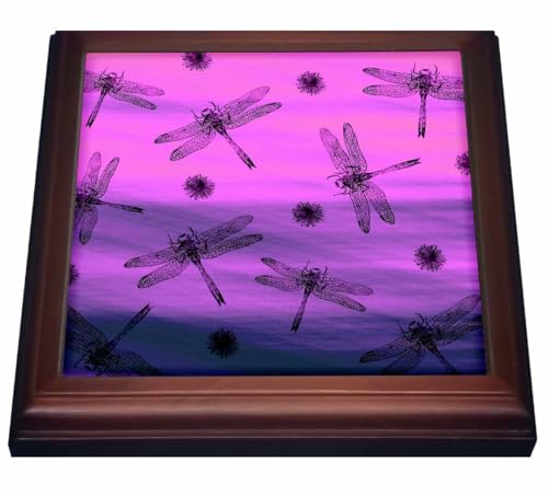 3dRose Black Dragonflies and Seeds on Purple and Blue Background Trivet with Tile, 8 by 8