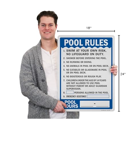 Señal metálica de reglas para piscina 24x18 pulg miniatura 6