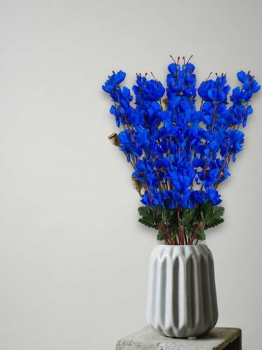 Image of ARTSY Artificial Flowers Bunch for Decoration Cherry Blossom, Ideal for vase, Home, Office Decor, Gifts, Craft, Artificial Plants for Decoration, Without vase, Blue, Combo, 2 Piece, 55 cm Height |