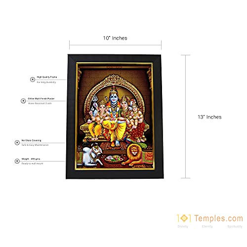 101 Temples - Divinity Eternity Spirituality Shiva Kutumbam God Wood Photo Frame with Wall Hook, 1 Piece | 10 x 13 , Matt Finish, Multicolor