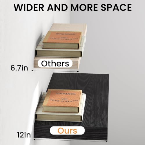 Image of Fun Memories 48 Inch Floating Shelves, 12 inch Deep Wall Shelves with Invisible Brackets, 2 Pack, Black
