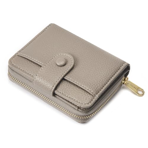 ANYWN Geldbörse Damen klein aus Weichem Leder, Kleines Portemonnaie Damen, Mini Geldbeutel mit Großes Zipper Münzfach Grau