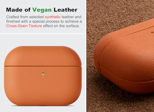 Image of Haobobro Handmade Case - for AirPods Pro 3 Case Cover - Premium Vegan Leather with Cross-Grain Texture, Wireless Charging Compatible, Drop Protective Hard Cover for AirPods Pro 3rd Generation - Orange