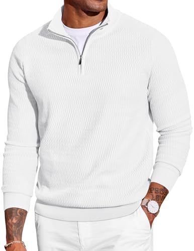 COOFANDY Men's Quarter Zip Sweater Slim Fit Lightweight Mock Neck Pullover Knit Texture Polo Sweaters