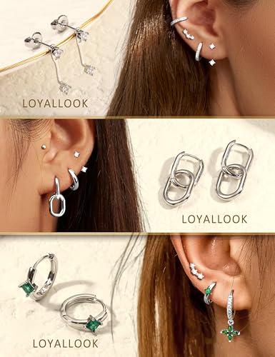 LOYALLOOK 11Pairs Gold Hoop Earrings for Women-Hypoallergenic Surgical Steel Earrings 14K Gold Plated Cartilage Earring Sets for Multiple Piercing Trendy Earring Stacks Flat Back Stud Hoops3