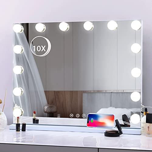 Hansong Vanity Mirror with Lights Hollywood Makeup Mirror with 14 Dimmable LED Bulbs for Bedroom Hollywood Mirror with Smart Touch Control Tabletop Mirror or Wall Mounted