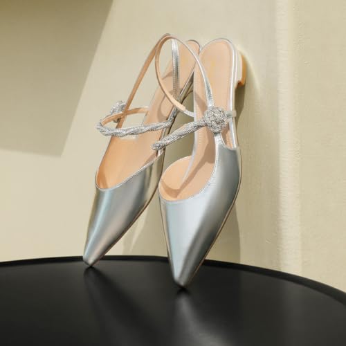 FOWT Women Pointed Toe Comfortable Pumps Pull on Rhinestone Studded Flats Wedding Prom Dance Shoes Size 4-16 US3