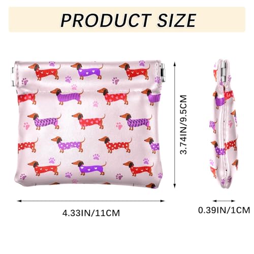 Doodle Colorful Dachshund Squeeze Coin Purse, Leather Coin Purse, Mini Wallet, Compact and Portable, Unisex3