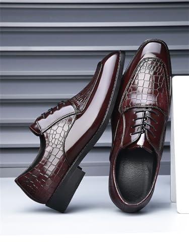 Men's Crocodile Print Square-Toe Dress Shoes Tuxedo Formal Business Casual Oxfords Retro Derby4