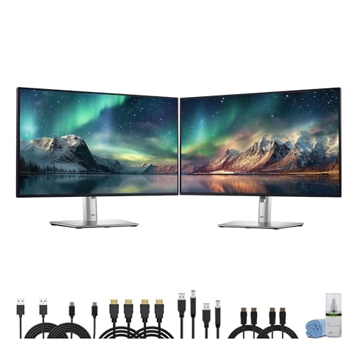 Image of Dell P2725H 27″ Full HD (1920x1080) IPS LED 100Hz Monitors (2X) Dual Monitor Setup, Slim Bezel, Tilt-Adjustable Stand + 2 x USB-C Cables + Cleaning Kit