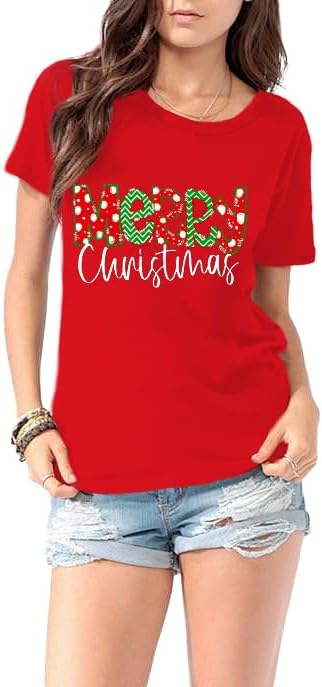 LBP Womens Christmas Shirt Merry Christmas Letter Print T-Shirt Xmas Holiday Tee Tops - Image 6