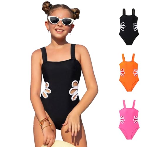 Girls Swimsuits Wide Straps Hollow Out One-Piece Bathing Suit Toddler Y2k Quick Dry UPF 50+ Beach Surfing Swimwear 7-12Y