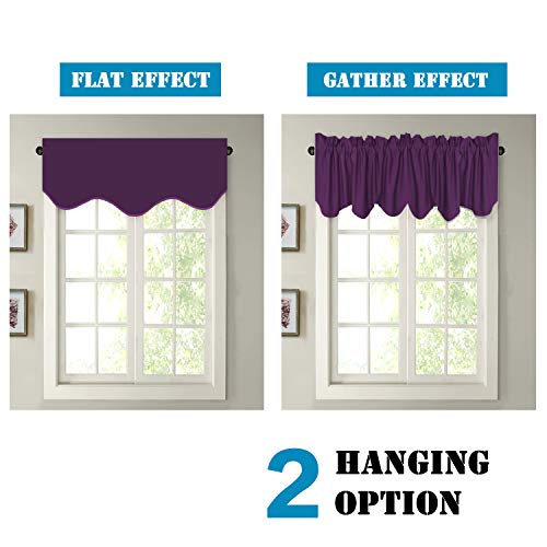 H.versailtex 2 Panels Blackout Curtain Valances For Kitchen Windows/Living Room/Bathroom Privacy Protection Rod Pocket Decoration Scalloped Winow Valance Curtains, 52" W X 18" L, Plum Purple #TOP4