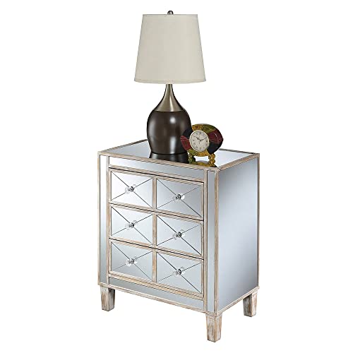 Convenience Concepts Gold Coast Bettyb Mirrored End Table, Mirror / Weathered White #TOP4