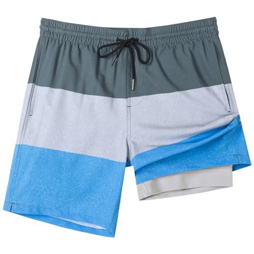 Image of SURF CUZ Mens Swim Trunks with Compression Liner Swim Shorts 7 inch Swimming Trunks Stretch 7 Inch Swim Suits Quick Dry