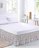 Purple Floral Leaf Bed Skirt Cal King Size 16 Inch Drop,Retro Farmhouse Plant Tree Branch Adjustable & Elastic Wrap Around Bed Skirts Pleated Luxury Dust Ruffles for Twin Full Queen Cal King Base Bed
