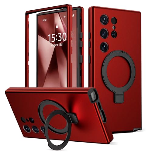 DuiDuiQ Designed for Samsung Galaxy S24 Ultra Case with Magnetic Ring Stand [Compatible with Mag-Safe][Military Grade Drop Protection][Build in Kickstand] S24 Ultra Phone Case 6.8',Red