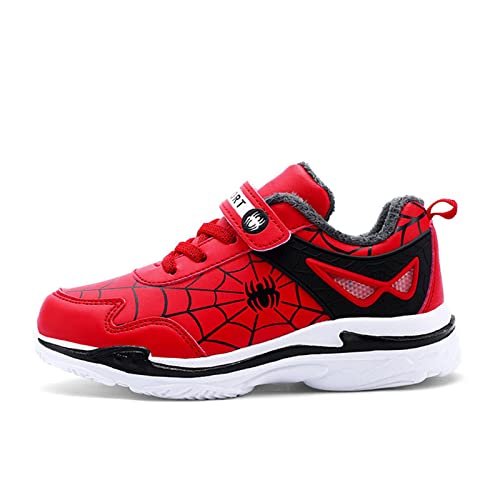 Boys Lightweight Sneakers Girls Outdoor Winter Warm Plush Tennis Running Shoes (Red Thicken, 10 Toddler)