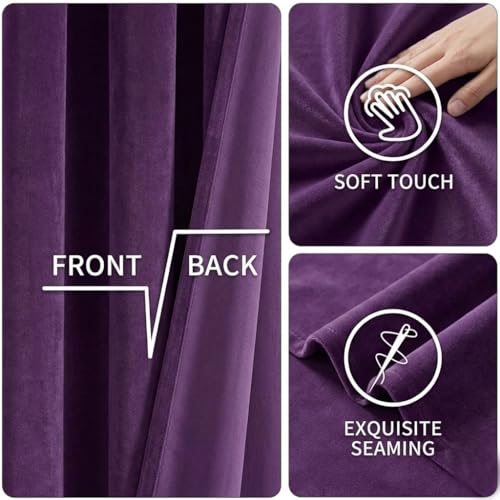 Image of Amazon Brand - Solimo Velvet Curtain Set of 2 (52x48 Inch) Plain Door & Window Curtains for Living Room & Bedroom |75% Light Blocking, Eyelet Curtains for Home Decor in Purple Color (4 feet x 4 feet)