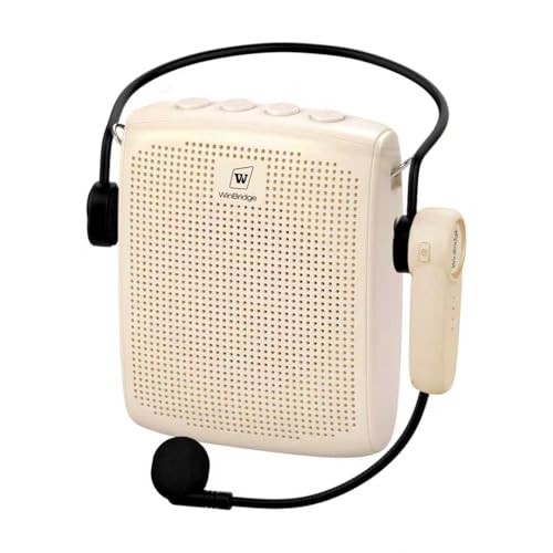 Image of WinBridge WB002 Bluetooth Voice Amplifier with Wireless Headset Mic, Beige | Portable Pa System for Teachers, Tour Guides & Seniors, 15W Clear Sound, One-Touch Mute, USB play, All Day Battery, Auto Pair
