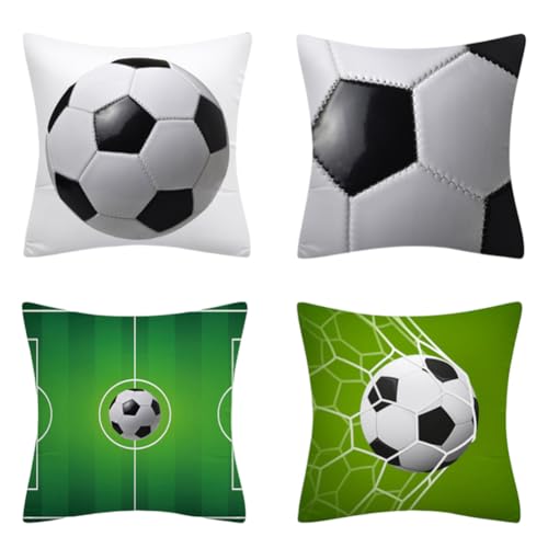 ZGCXRTO 4 Pcs Fundas De Cojín De Fútbol,Funda De Cojín De Sofá De Fútbol,Funda De Cojín con Diseño De Fútbol,Funda De Cojín De Terciopelo con De Fútbol En Blanco y Negro para Decoración