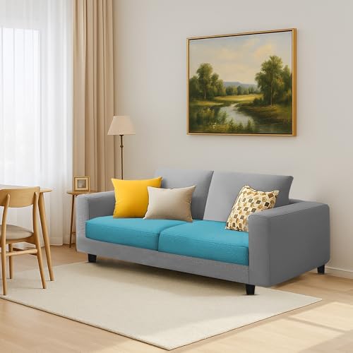 Image of Galib 2 Seater Sofa Set for Living Room (Turquise Grey Fabric) Premium Fabric Sofa Set
