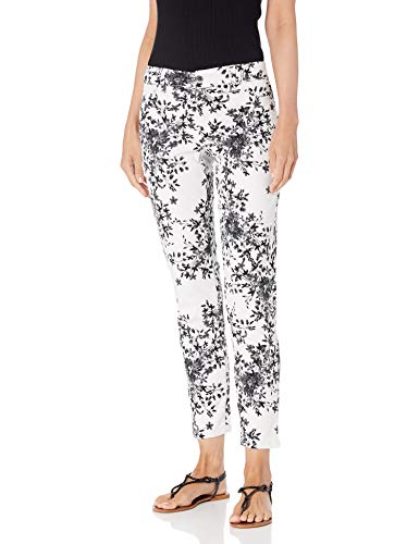 Calvin Klein Women's Misses Puckered Four Pocket Cotton Twill Pant, BK/WT FLRL, 14