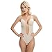 Shymay Women's Deep V Bodysuit Thong Bottom Backless Seamless U Plunge Body Suit, Nude, Tag Size 36=US Size 38C