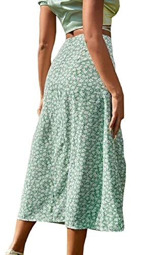 CHARTOU Women's Summer High Waist Floral Print Side Slit Midi Long Beach Boho Skirt4