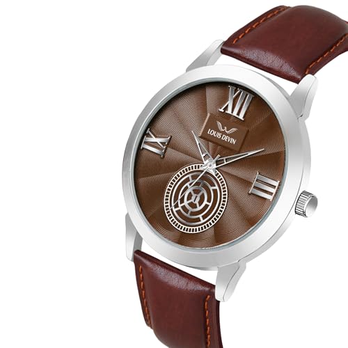 Image of LOUIS DEVIN Black /Blue /Brown /Green Leather Strap Analog Wrist Watch for Men (Black /Blue /Brown /Green /White Dial) | LD-GR079