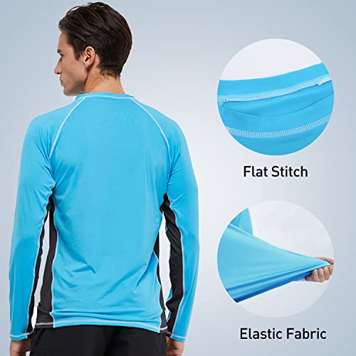Arcweg Rashguard Men Long Sleeves Diving UV Protection UPF 50+ Elastic Rash Vest Loose Fit Top Swimming Quick Drying Surfing Pool T-Shirt Sports Top Rashie L (EU) New Light Blue and Grey - Image 4