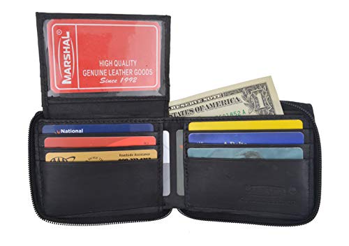 MARSHAL Leather Zipper Bifold European Mens Wallet #12562