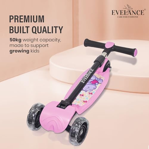 Image of 3 Wheel Kids Road Runner Scooter with Adjustable Height, Foldable Kick Scooter for 3+ Years | Skating Scooter Outdoor Toy for Boys & Girls, Birthday Gift | 50kg Capacity(Pink)