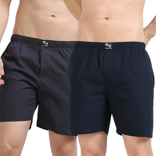 Image of Jack and Jini Cotton Shorts /Boxers for Men (in, Alpha, XL, Regular, 2, Navy Blue - Light Grey) (in, Alpha, XL, Regular, Navy- Dark Grey, Pack of 2)