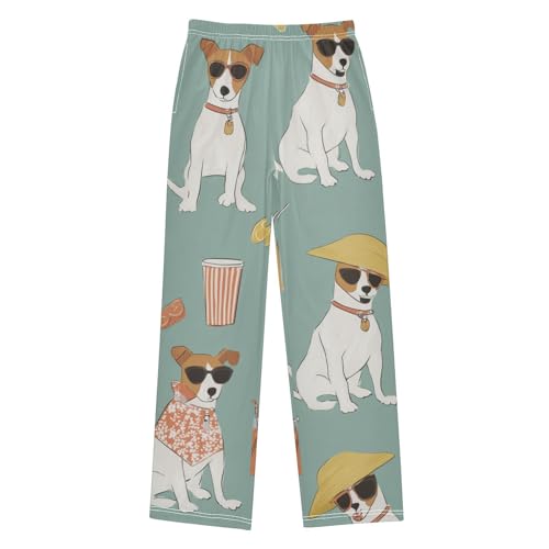Jack Russell Dog with Hats Boys Long Pants Soft Trousers Elastic Waist Kids Lounge Bottoms with Pockets S-XL