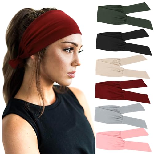 Image of DRESHOW 6 PCS Adjustable Headbands for Women Knotted Headbands Elastic Non-Slip Fashion Hair Bands for Workout Sports Running Yoga
