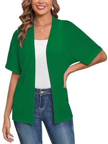Image of Heymoments Women's Lightweight Open Front Knit Cardigans Short Sleeve Casual Soft Drape Summer Cardigan S-2XL