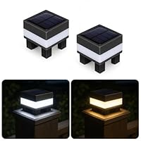 UKCOCO 2 Stk Solar Pfostenleuchten Outdoor - IP55 Wasserdicht Zaunlampen für 6.5x6.5cm Pfosten, Led Solarleuchten für Garten & Terrasse, Kaltweiß/Warmweiß