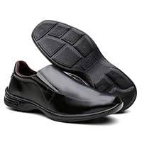 Sapato Social Confort Masculino em Couro Confortável Macio com Elástico Resistente (Preto, BR, Adulto, Numérico, 39)